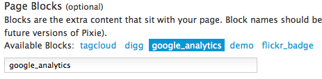 Add the block on each page by clicking on "google_analytics"